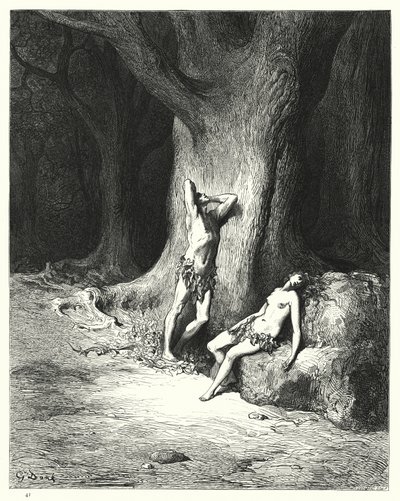 Illustration für Miltons Paradise Lost, Buch IX, Zeilen 1121-1123 von Gustave Dore